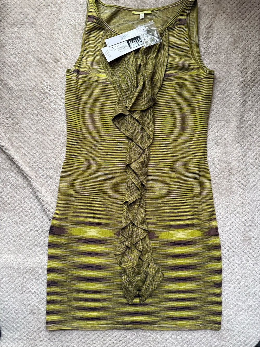 Gianni Bini Olive Green Ruffle-Front Knit Mini Dress